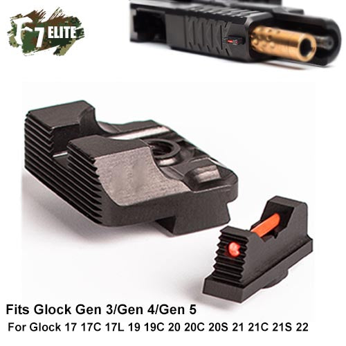 Metal .230 Fiber Optic Front Sight / Rear Combat Glock 17 17C 17L 19 19C 20 20C 20S 21 21C 21S 22 22C 23 23C 24 24C 26 27 29 29S 30 Gen1-5